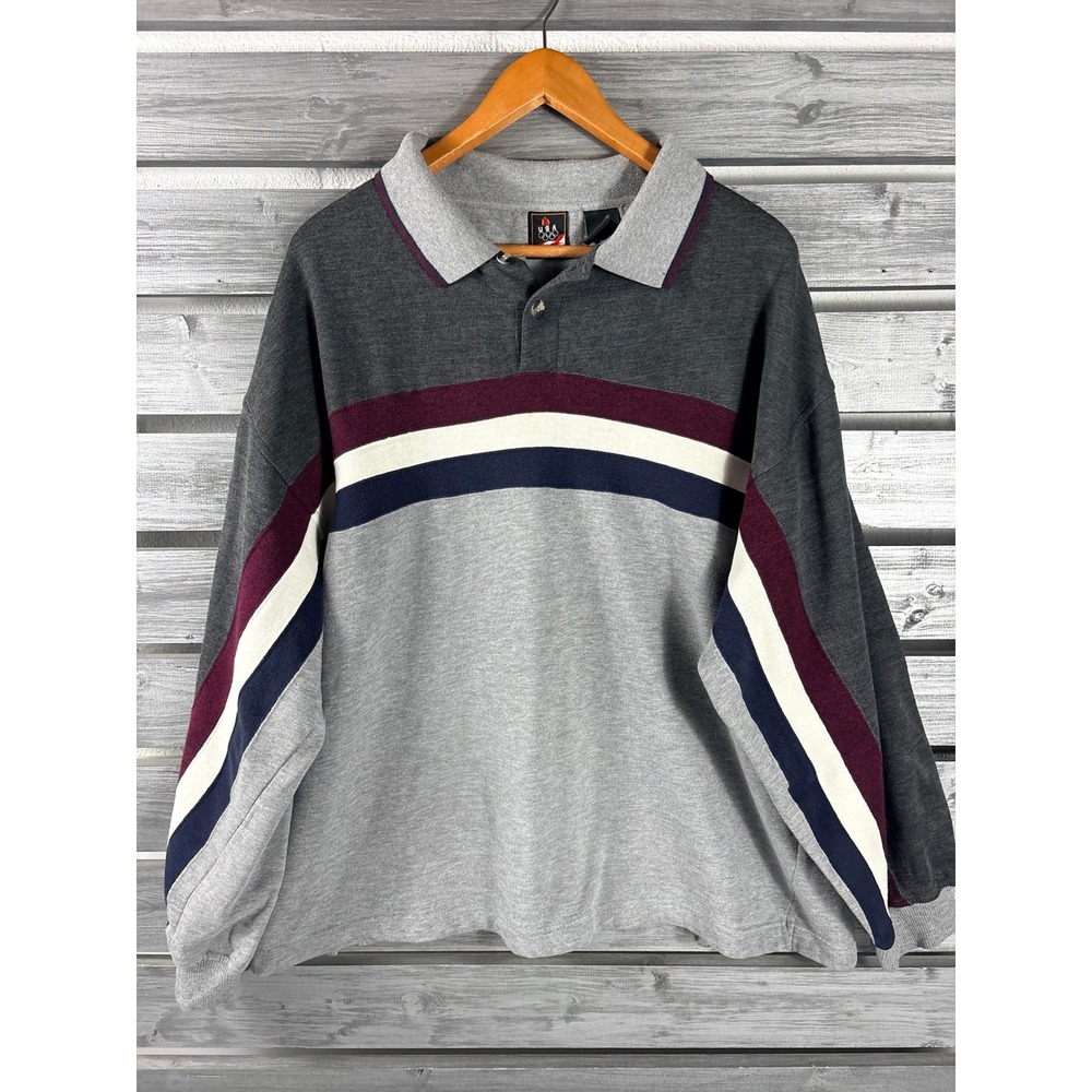 Vintage 90s USA Olympics Long Sleeve Polo Sweatshirt Grey Striped Mens XL